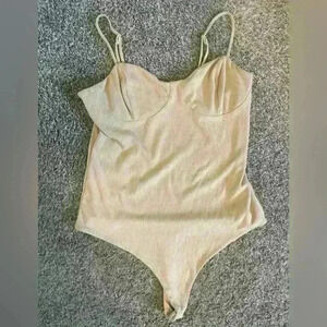 AFRM Tan Ribbed Sleeveless Body Suit Size Large